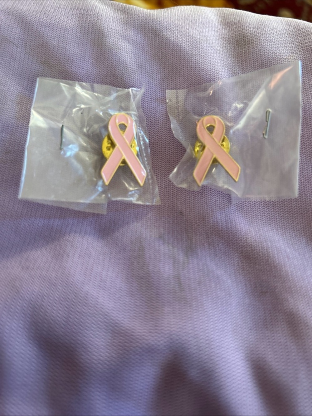 Pink Ribbon Awareness Pins Lot of 2 - Gold Trim